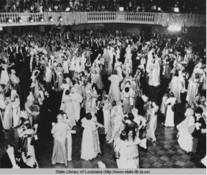 Dancing in a ballroom during Mardi Gras in New Orleans in the 1930s.
