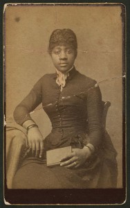 “Three-quarter-length portrait of an African-American woman seated, facing front, holding book” photographic print on carte de visite, between 1870-1890 Edwards' Excelsior Photo. Gallery, 804 Main Street, Lynchburg Library of Congress, Washington D.C. (figure eight)